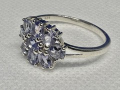 (10) 9x 6x4mm 2 Ct Faceted Tanzanite Cluster 925 Silver Ring size 9.75 Cocktail