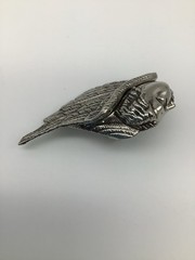 Rebecca Collins Signed Cherub/ Angel Face And Wing Scarf Ring 2.5 Inches