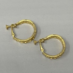 Gold Tone Hoop Earrings Retro Greek Key Hinged Clip On Screw Back Geometric 1.25