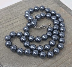 Gray Faux Pearl Necklace 17 Inches Knotted 8mm Beads Vintage Sheen Unsigned