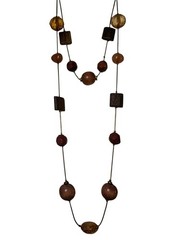 Vintage Boho Earthy Layered Necklace Wood Beads Amber Crystal Carnelian Tone 30″