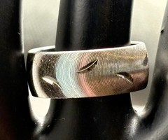 Vintage 18K HGE White Gold Electroplate Moon Cut Wide Band Ring MCM Mod Sz 8