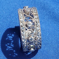 STERLING SILVER DESIGNER White CZ Filigree Wedding Band ETERNITY Ring Size 7.75