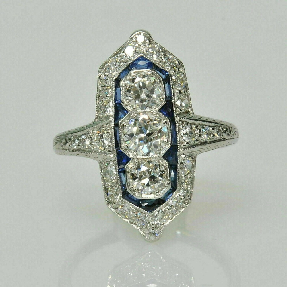 Art Deco Style 4.00 Ct Diamond Rare Design Engagement 14K White Gold Finish Ring