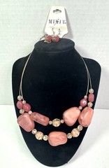 Vintage JC Penny NWT MIXIT Goldtone Pink Multi Necklace Pierced Earrings Set New