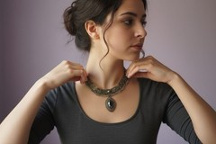Vintage Gothic Antiqued Silver Tone Filigree Panel Marquise Rhinestone Necklace