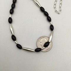 Silver Schark Handmade Sterling Silver & Black Onyx Necklace 18-21″ 20g #65