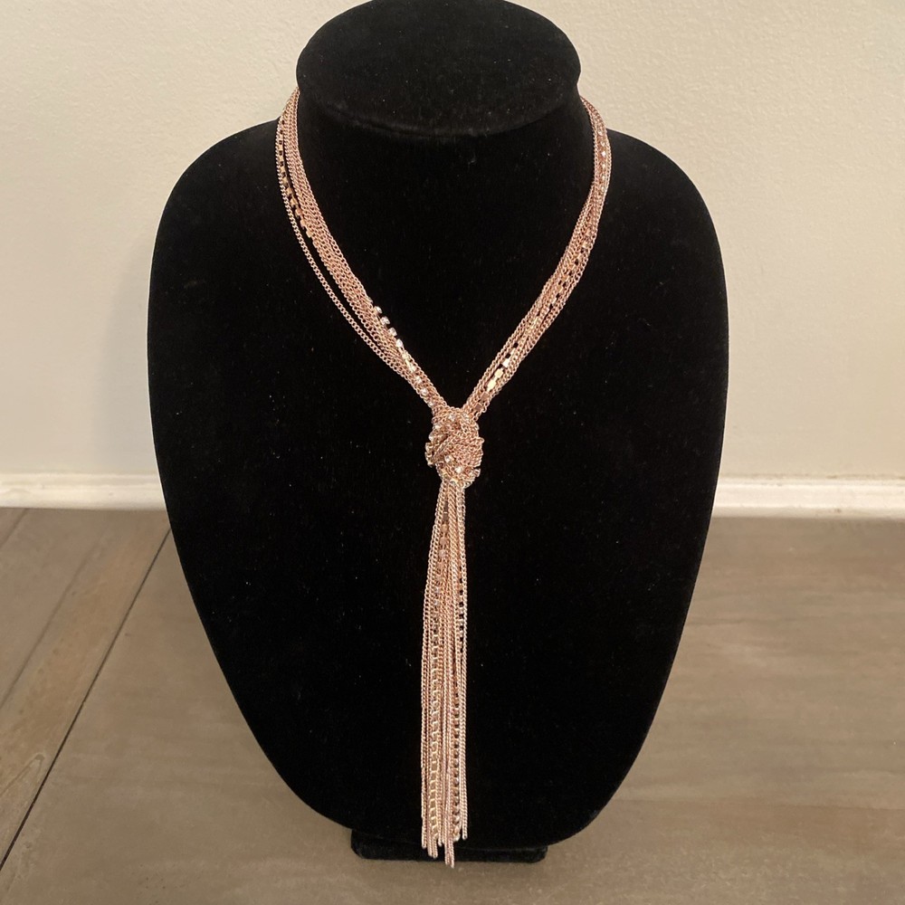 Necklace Boho Chic Multi Strand Rose Gold Rhinestone Fringe Tassel Long Pendant