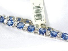 Sterling Silver 925 Simulated Large Sapphire Tennis Bracelet 7.5″