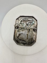 Antique Victorian Pine Trees Landscape Silver Unsigned Brooch Pin Asian Read