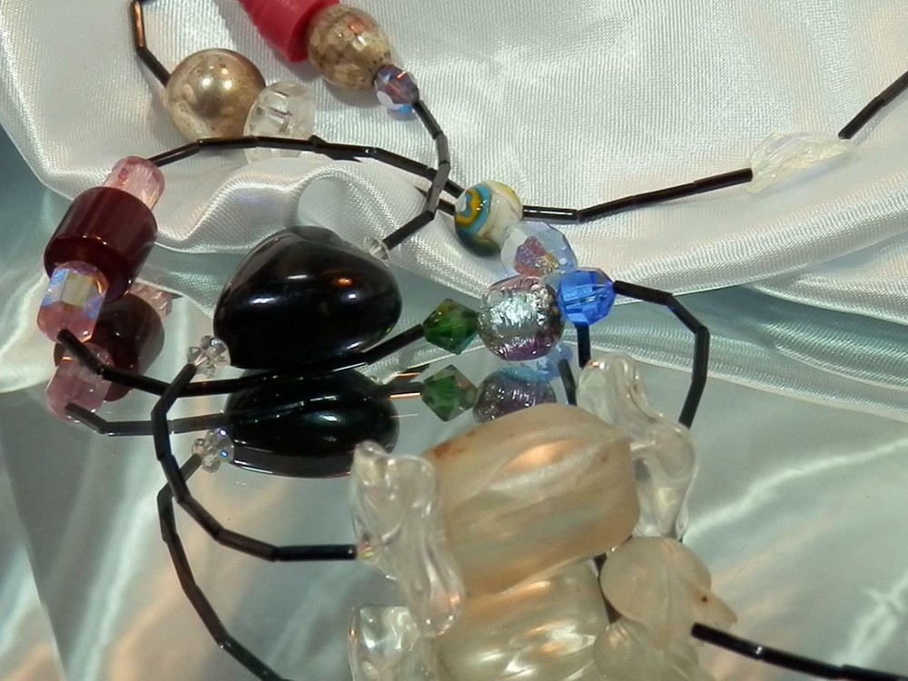 XX Fun Large Art Glass Heart Beads Crystal Unique Vintage 80’s Necklace 836ag1