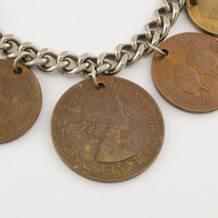 Vintage World Traveler Foreign Coin Charm Bracelet Mid-Century 1950s to 1960s