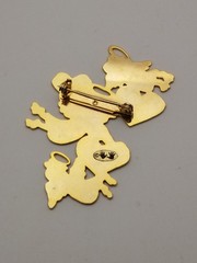 Vintage “Live Love Laugh” Gold Tone Brooch Angels Hearts Colorful Enamel Accents