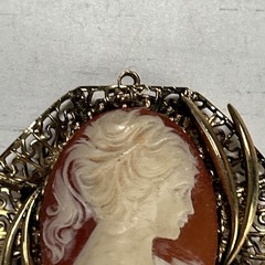 Vintage Cameo Pendant Gold Toned Filigree 1950s-1970s Costumer Jewelry