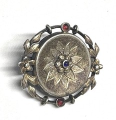 K17 1880-1920 ANTIQUE BROOCH Silver 835 Sapphire & Garnet 27 mm 1.1 Inches WW1