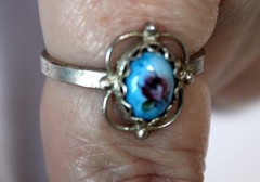 Vintage Unique Russian Enamel Painted Finift Jewelry Filigree Floral Ring #29