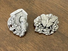 Vintage Birds & BloomsLimited Edition Pewter Brooch Pins Butterfly Birdhouse Set