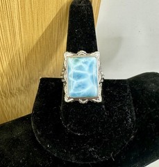 NWT-BBJ Sterling Silver Blue White Pectolite Larimar Ring Matching Bracelet Set