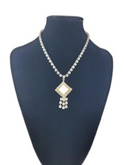 Thermoset Lucite Rhinestone Tassel Choker Necklace 14″