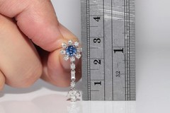 Art Deco Style Lab-Created Sapphire Diamond Engagement 14K White Gold FN Earring