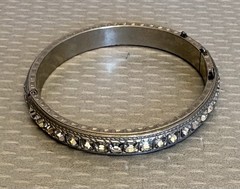 1920s Art Deco Rhinestone Hinged Bangle Signed ALLCO Square Cut Channel Set 7″