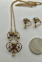 Vintage MCM Van Dell Gold Filled Blue Rectangle Crystal Necklace & Earrings Set