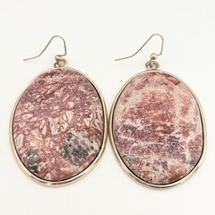 Ladies Leopard Skin Jasper Big Chunky Stone Huge Oval Dangle Statement Earrings