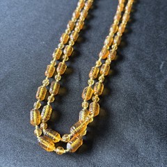 Antique Amber Honey Molded Czech Glass Bead Necklace Hand Strung Knotted Flapper