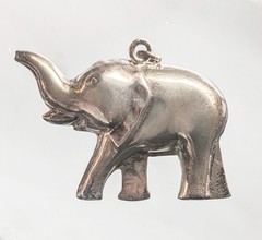 LARGE 2″ Vintage Sterling Silver Puffy Elephant Pendant, Trunk Up