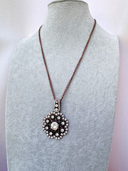 Vintage flower copper 90s 70s 80s pearl Modernist Necklace antique bronze boho