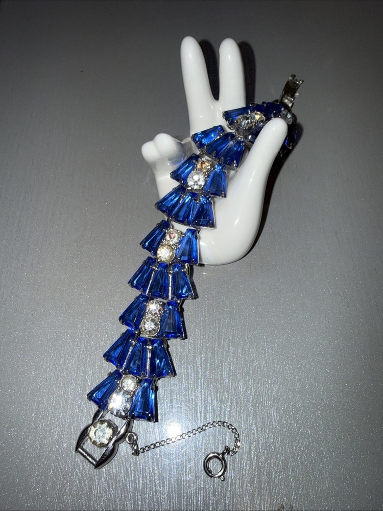 Vintage 5 Link Juliana Blue Keystone Rhinestone Bracelet