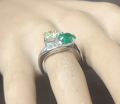 2.28ct. Platinum Vintage Art Deco Natural Emerald Diamond Toi Et Moi Ring GIA