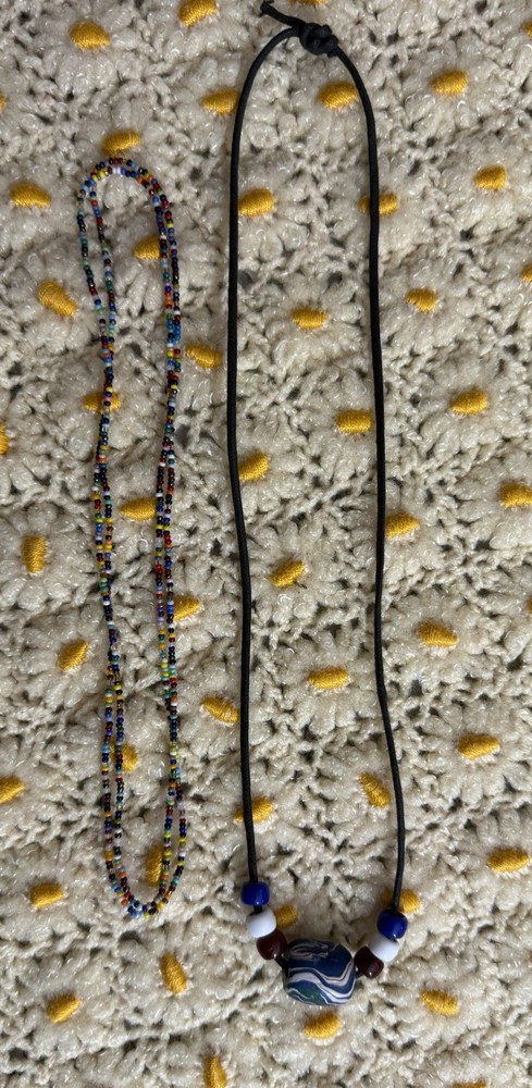 Lot Of 2 Vintage 90s GD Deadhead Hippie Seed Bead Polymer Clay Necklace