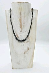 Hematite Beaded Graduated Necklace Black Ball Vintage Couture Silver tone 17.5″