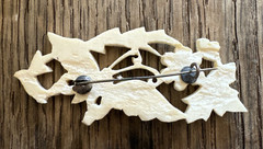 2 Vintage Hand Carved Butterfly Flower & Foliage Brooch Pin Open Work Detail