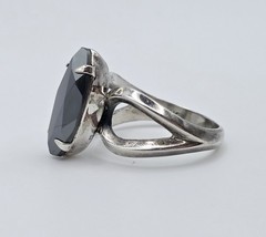 Vintage Sterling Silver Marquise Hematite Ring Size 5.5 Split Shank Navette Goth