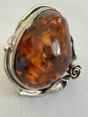 Vintage 925 Large Sterling Silver Baltic Amber Ring SZ 8.25, 22 grams