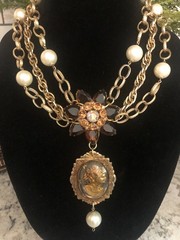 Vintage Juliana Rhinestone & Cameo Statement Necklace-Repurposed & One of a Kind
