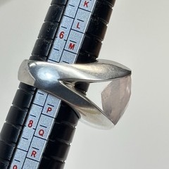Vtg Hand Cast Sterling Silver 925 Faceted Round Pink Quartz Band Ring Size 7