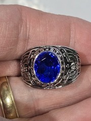 4pc Lot Size 12 Men US Army Military Rings Blue Sapphire Simulated Stone Bulk