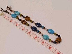 Vtg Chaps Multi Stone Beaded Necklace On Leather Turqoise Tiger Eye Blue