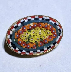 Vintage Mini Mosaic Micro Mosaic Oval Floral Flower Pin Brooch
