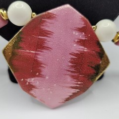 Hand Painted Porcelain Ceramic Pendant Beaded Vintage Necklace 30 Inch Japan