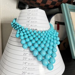 Vintage Style Teal Turquoise Blue Beaded Bib Statement Necklace Boho Chic Retro