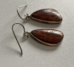VINTAGE 925 STERLING SILVER RED CREEK JASPER DROP DANGLE 1.50” EARRINGS 5.90g