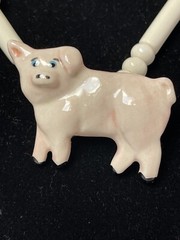 Flying Colors Ceramic Pig Necklace Pink Dot Beads