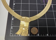 Whiting & Davis Fringe Buckle Necklace Vtg Gold Plated Mesh Metal 17″ Band 1/2″