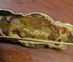 Vintage Signed Paquette Amethyst Pearl Bar Brooch Pin Gold Tone Filigree 1970s