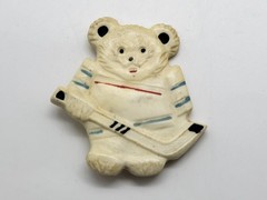 Vintage Child’s Brooch Badge “Hockey Bear” Made in USSR Plastic in 1980s Rare