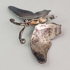 Vintage Butterfly Brooch Spain Textured Silver Tone Faux Damascene 3D Pin 2 5/8″